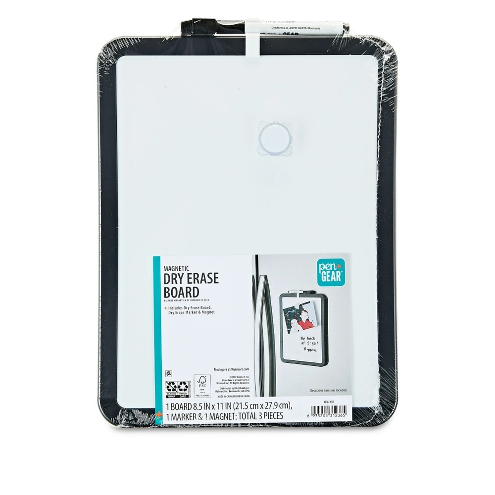 Pen+Gear Magnetic Dry Erase Board with Plastic Black Frame & Dry Erase Marker